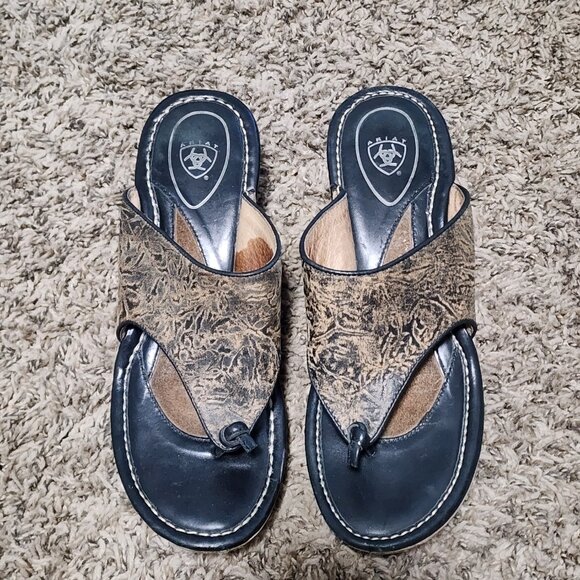 Ariat Wedge Thong Sandals Women's Size 7 Brown Color Western - Picture 2 of 7